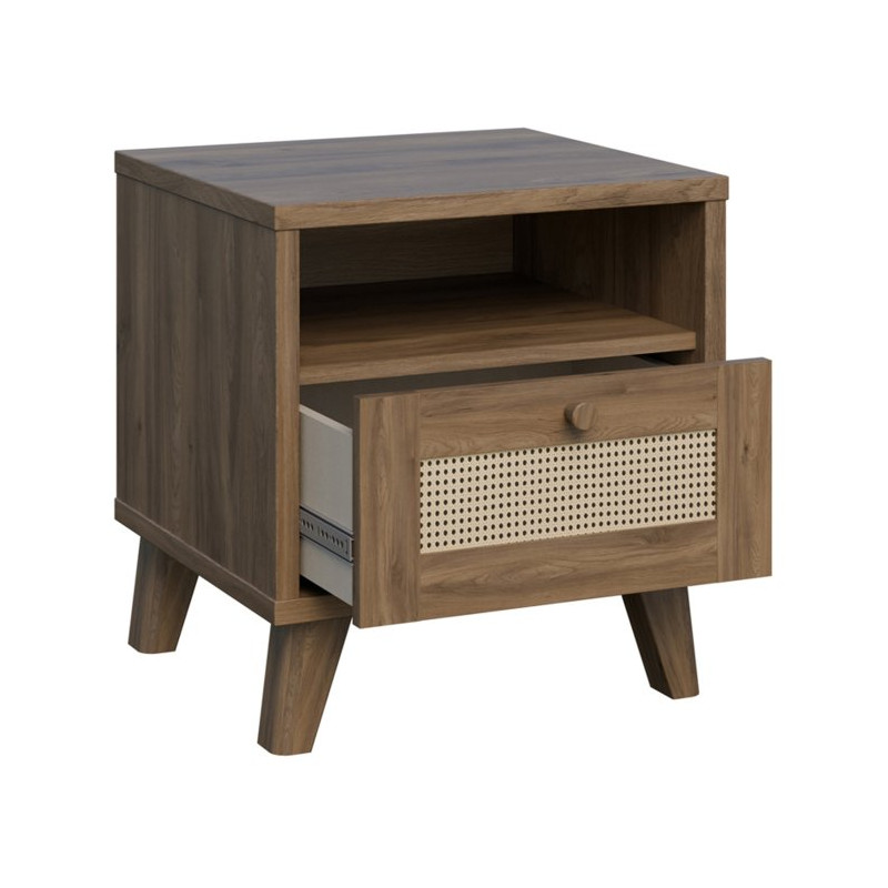 Szafka nocna Glenkeen 45 cm | dąb valencia/rattan naturalny
