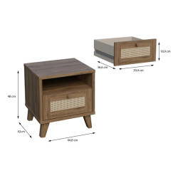 Szafka nocna Glenkeen 45 cm | dąb valencia/rattan naturalny