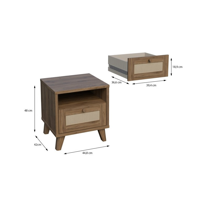 Szafka nocna Glenkeen 45 cm | dąb valencia/rattan naturalny