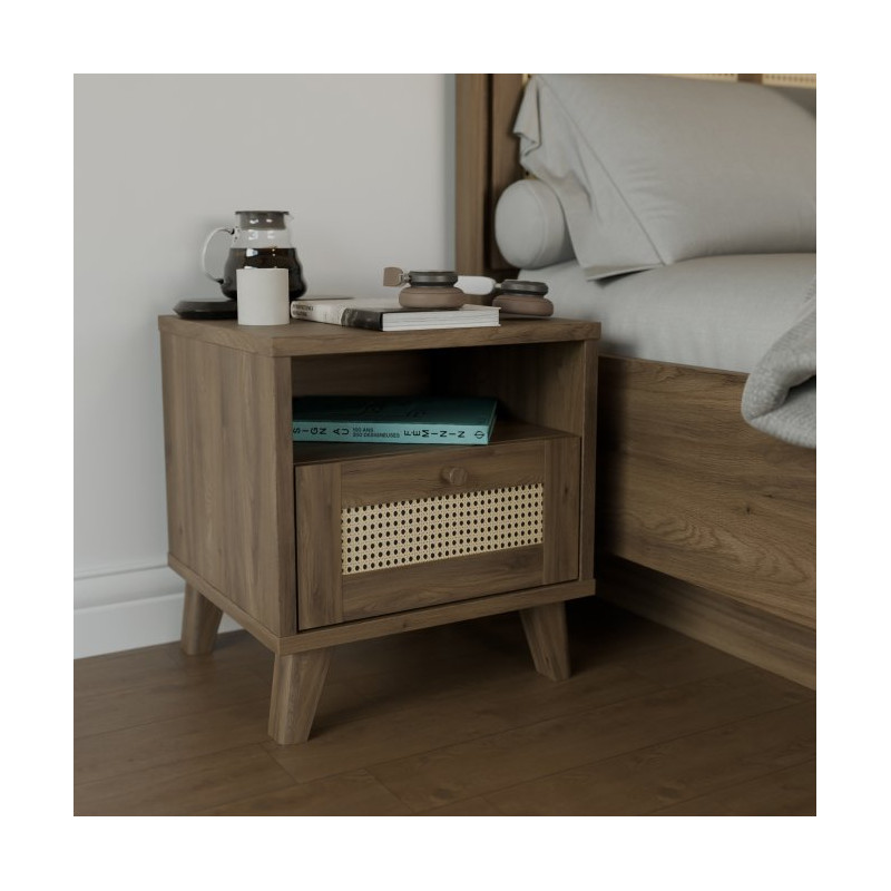 Szafka nocna Glenkeen 45 cm | dąb valencia/rattan naturalny