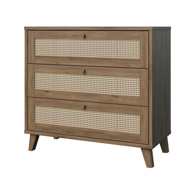 Komoda 90 cm Glenkeen GLKK212 dąb valencia z rattanem