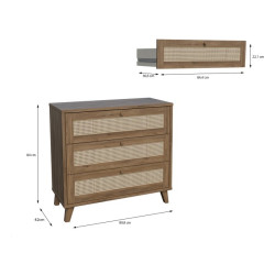 Komoda 90 cm Glenkeen GLKK212 dąb valencia z rattanem