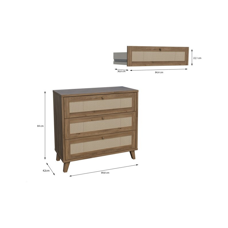 Komoda 90 cm Glenkeen GLKK212 dąb valencia z rattanem