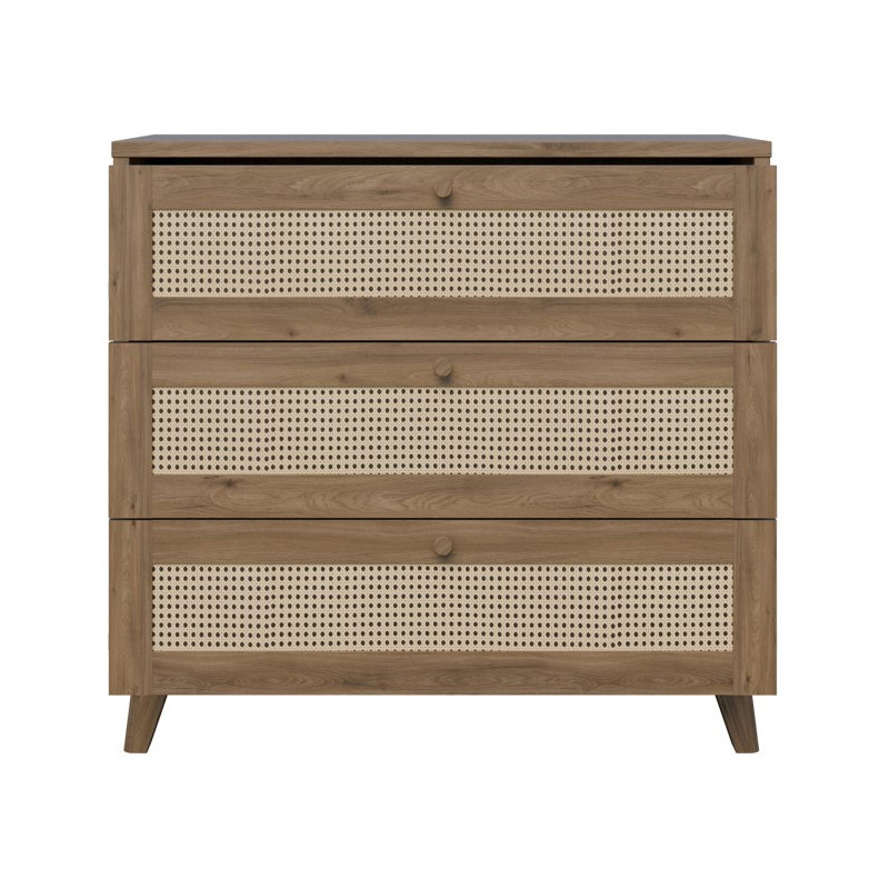 Komoda 90 cm Glenkeen GLKK212 dąb valencia z rattanem