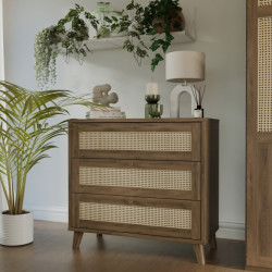 Komoda 90 cm Glenkeen GLKK212 dąb valencia z rattanem