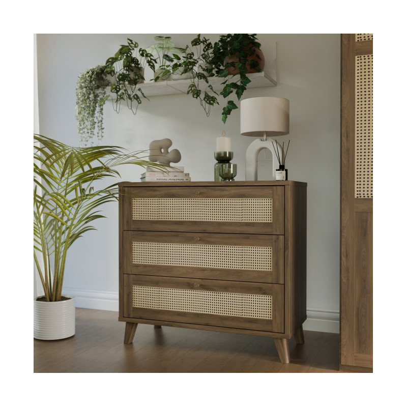 Komoda 90 cm Glenkeen GLKK212 dąb valencia z rattanem