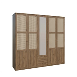 Szafa z lustrem 220 cm GLKS952 – dąb valencia i naturalny rattan