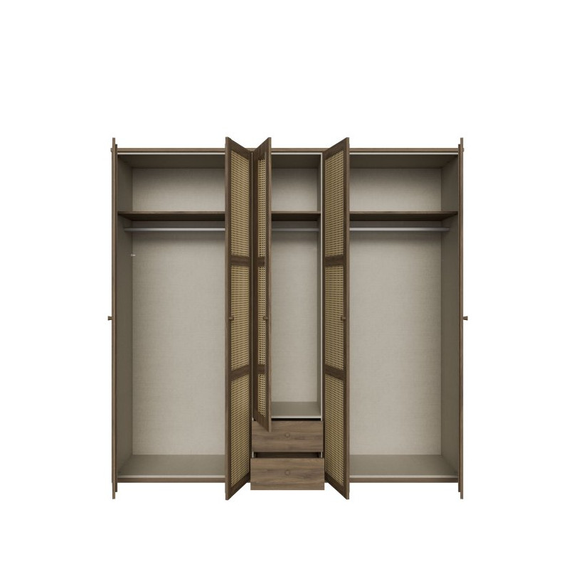 Szafa z lustrem 220 cm GLKS952 – dąb valencia i naturalny rattan