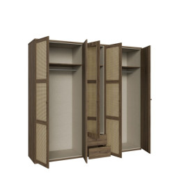 Szafa z lustrem 220 cm GLKS952 – dąb valencia i naturalny rattan