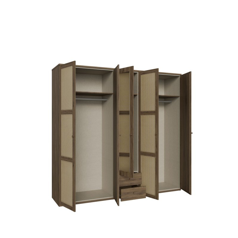 Szafa z lustrem 220 cm GLKS952 – dąb valencia i naturalny rattan