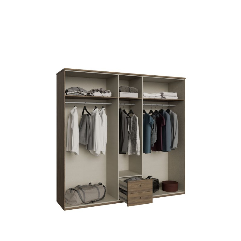 Szafa z lustrem 220 cm GLKS952 – dąb valencia i naturalny rattan