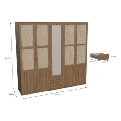 Szafa z lustrem 220 cm GLKS952 – dąb valencia i naturalny rattan
