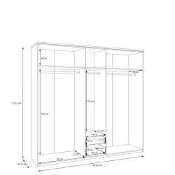 Szafa z lustrem 220 cm GLKS952 – dąb valencia i naturalny rattan