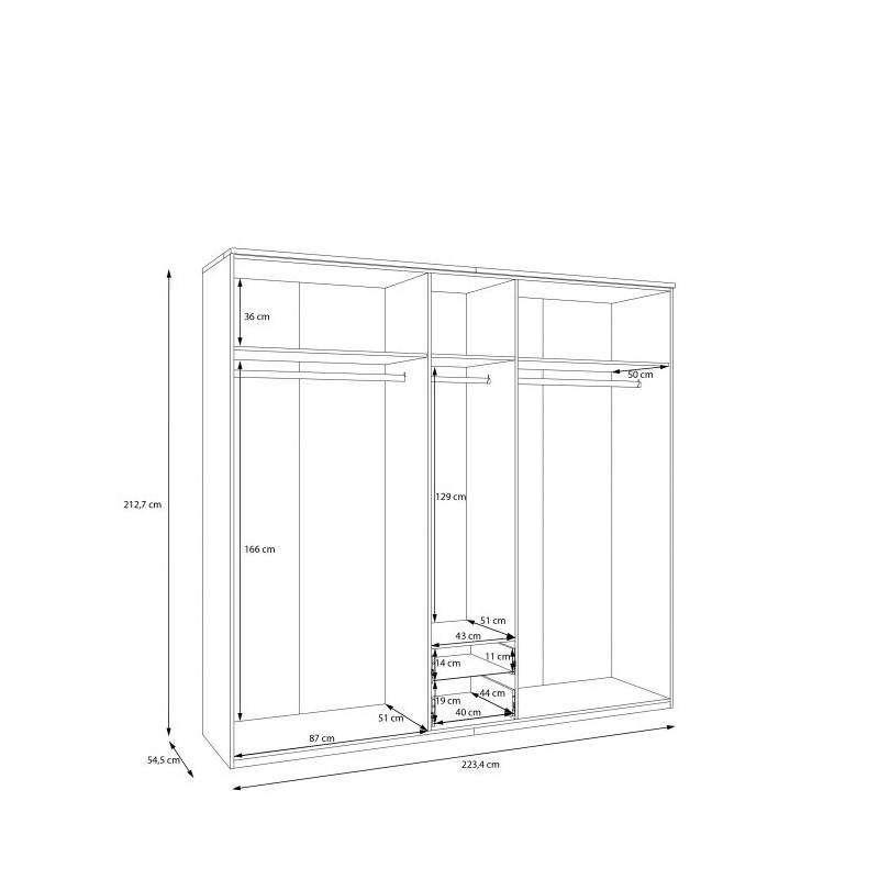 Szafa z lustrem 220 cm GLKS952 – dąb valencia i naturalny rattan