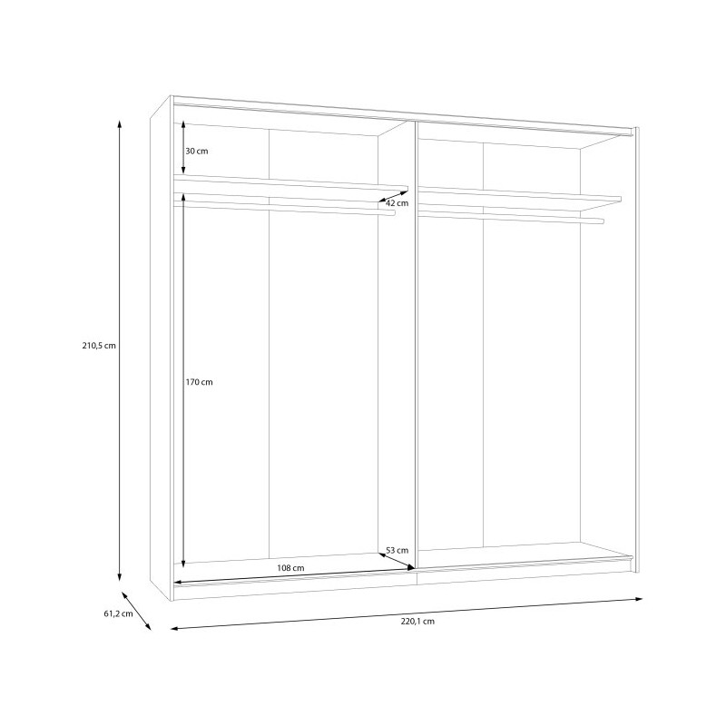 Szafa przesuwna 220 cm Ingalill – funkcjonalne przechowywanie
