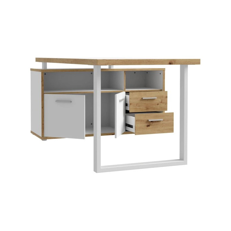 Biurko 160x75 z komodą Keflavik KFLB141-C881 Biały/Dąb Artisan Meble Forte
