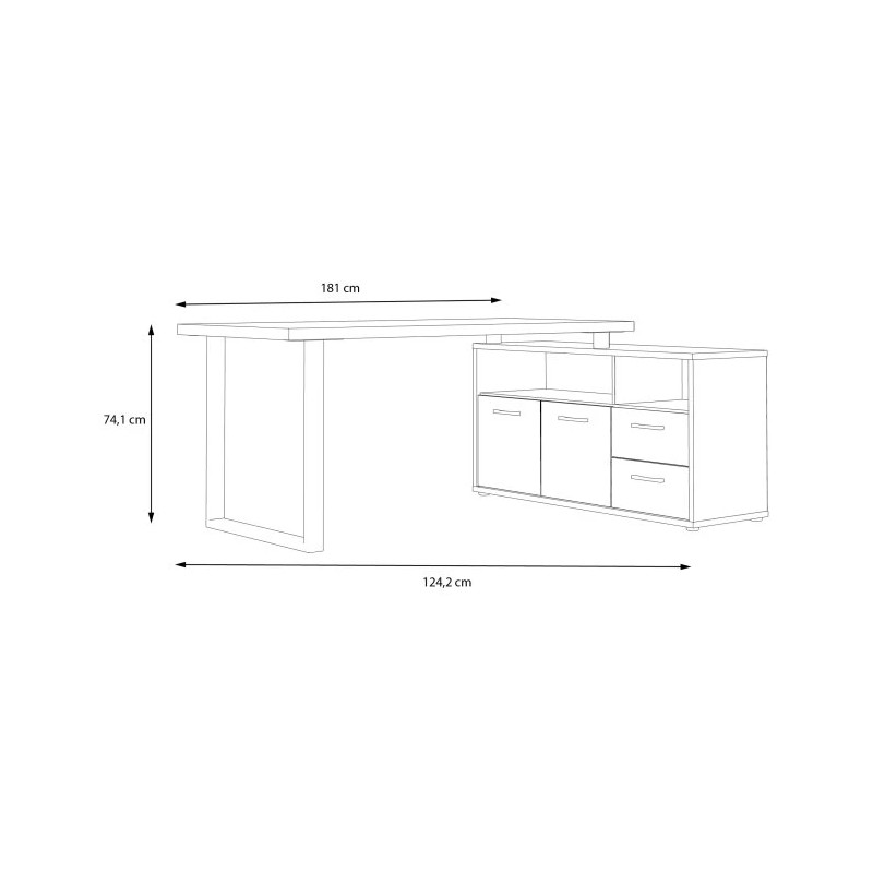Biurko KEFLAVIK z komodą 181 cm Biały Dąb Artisan | Domowanie