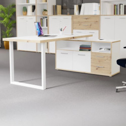 Biurko 160x75 z komodą Keflavik KFLB141-C881 Biały/Dąb Artisan Meble Forte