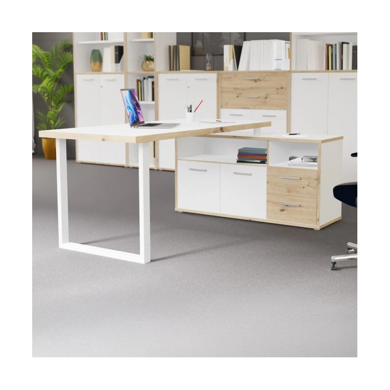 Biurko 160x75 z komodą Keflavik KFLB141-C881 Biały/Dąb Artisan Meble Forte