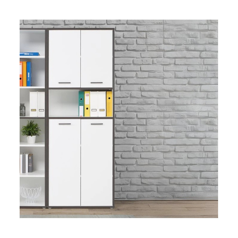 Regał zamykany 85cm Keflavik KFLR822-J53 Biały/Grafit Meble Forte