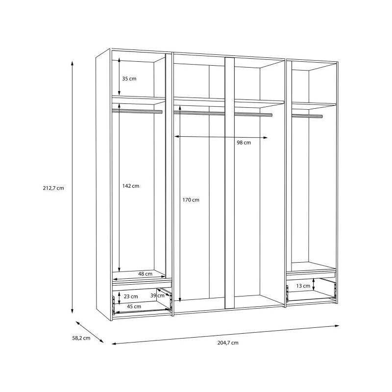 Szafa z oświetleniem 205 cm Lenybelardo LNBS3411B