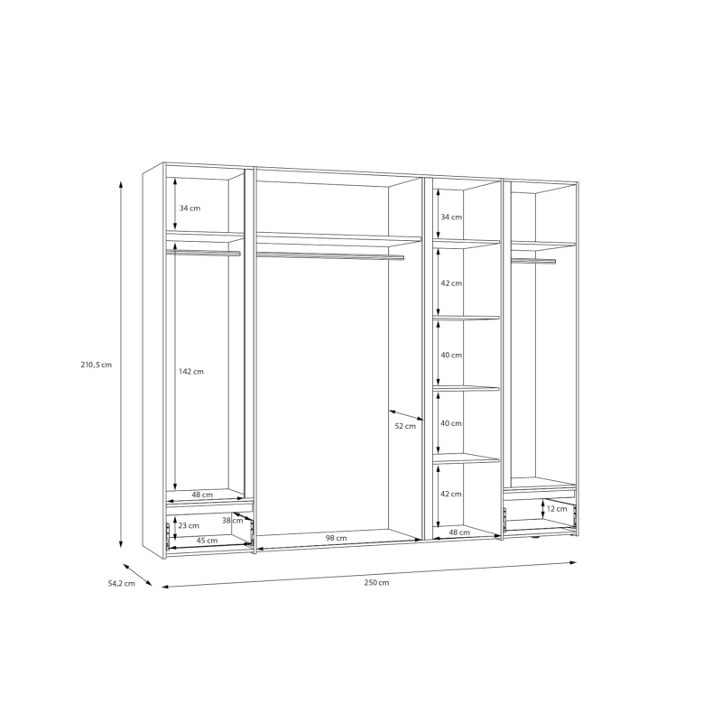 Szafa z oświetleniem 250 cm Lenybelardo Meble Forte