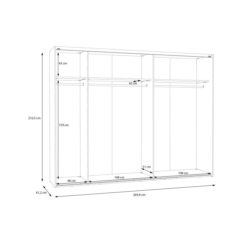 Szafa przesuwna 270 cm Mayacus – pojemna garderoba