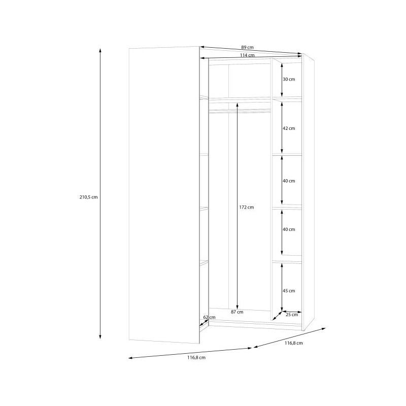 Econobox 2 ECBS924 – biała duża szafa narożna 120x120 cm