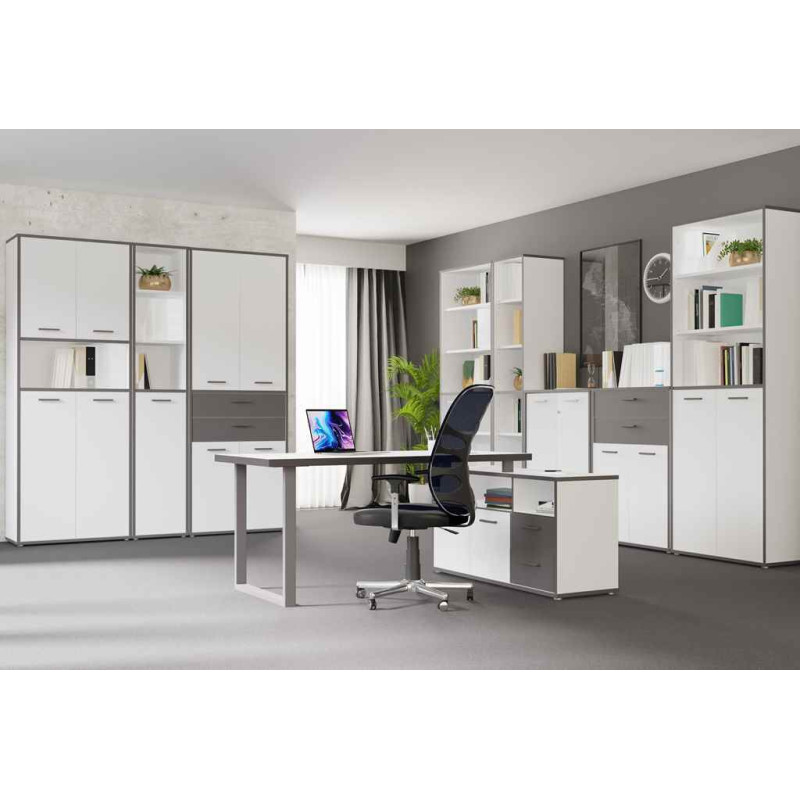 Niski regał KEFLAVIK 85 cm Biały/Grafit | Domowanie.pl