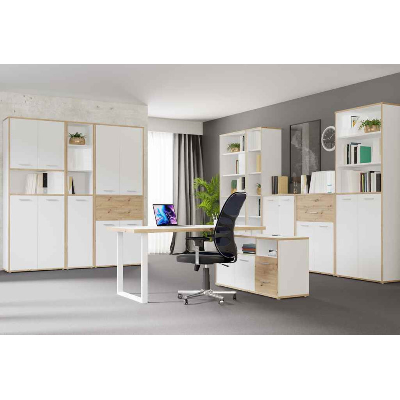 Niski regał otwarty KEFLAVIK 85 cm Biały/Dąb Artisan