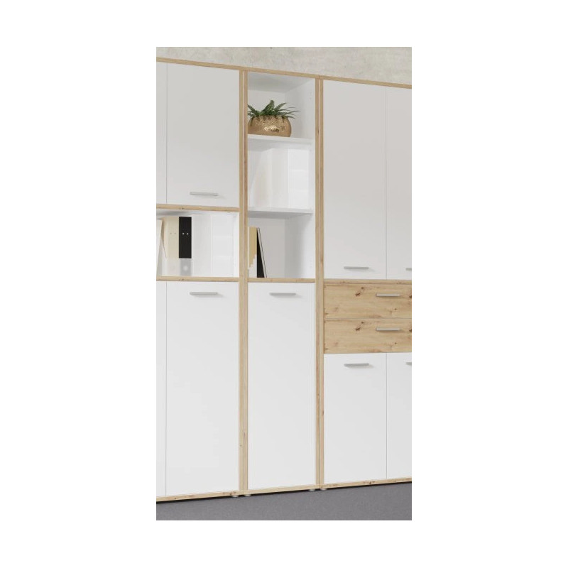 Regał wąski półotwarty 45cm Keflavik KFLR812-C881 Biały/Dąb Artisan Meble Forte