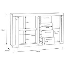 Komoda 150 cm Baccio BCCK241 | biały/dąb piaskowy