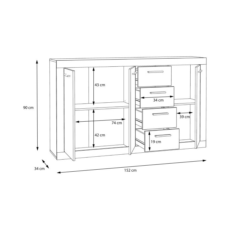 Komoda 150 cm Baccio BCCK241 | biały/dąb piaskowy