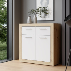 Mała komoda 80 cm Baccio BCCK241 | biały/dąb artisan