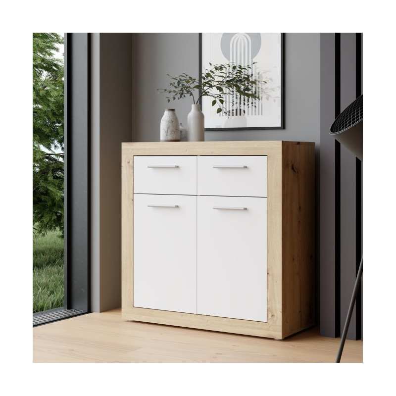 Mała komoda 80 cm Baccio BCCK241 | biały/dąb artisan