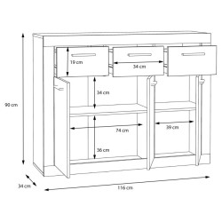 Komoda z szufladami Baccio BCCK231 | biały/dąb piaskowy