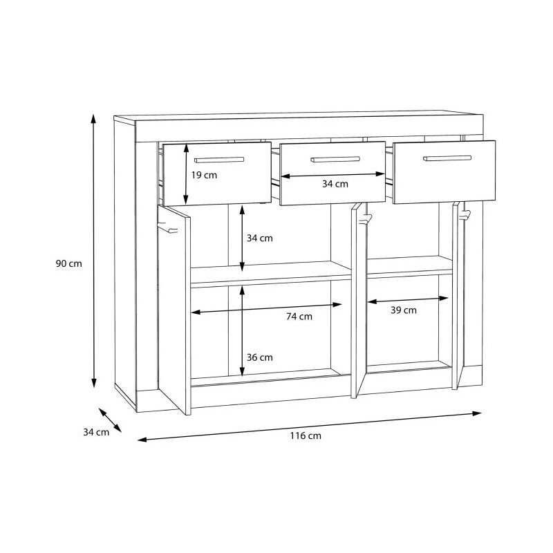 Komoda z szufladami Baccio BCCK231 | biały/dąb piaskowy
