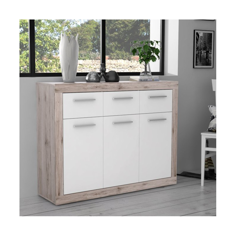 Komoda z szufladami Baccio BCCK231 | biały/dąb piaskowy