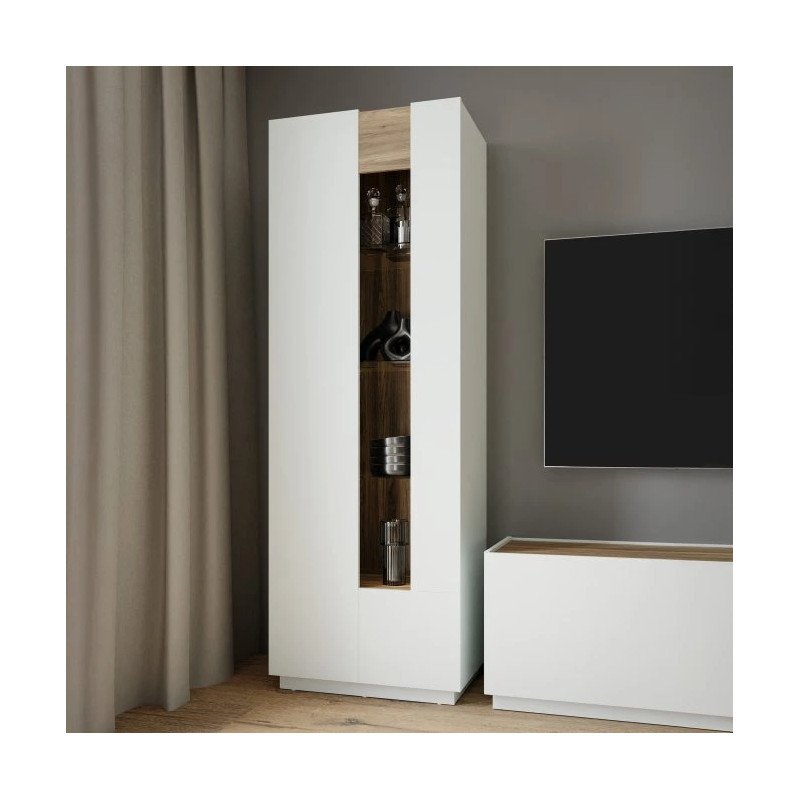 Witryna wąska LEWISVILLE 60 cm Secret Grey/Dąb – Domowanie.pl