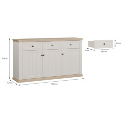 Komoda 170 cm Pontypool PNTK232 – biały/dąb riva