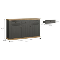 Komoda 170 cm Pontypool – dąb mauvella/uni wolfram szary