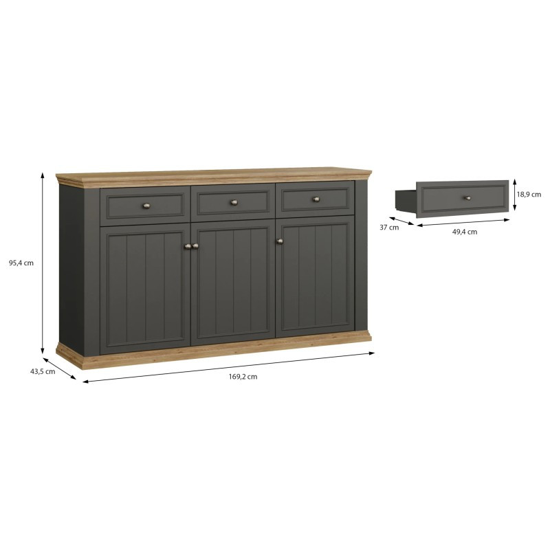 Komoda 170 cm Pontypool – dąb mauvella/uni wolfram szary