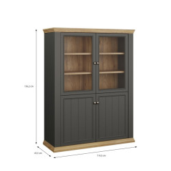 Witryna 120 cm Pontypool PNTV512 – dąb mauvella/uni wolfram szary