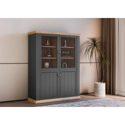 Witryna 120 cm Pontypool PNTV512 – dąb mauvella/uni wolfram szary