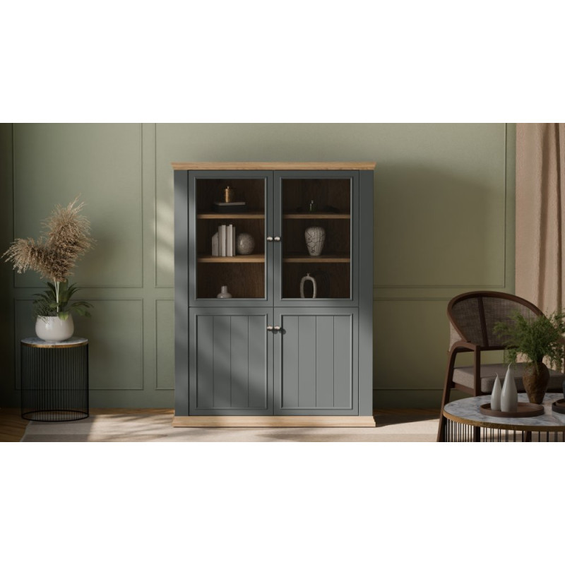 Witryna 120 cm Pontypool PNTV512 – dąb mauvella/uni wolfram szary