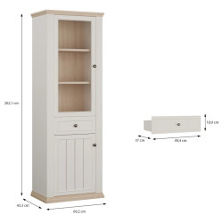 Wąska witryna 70 cm Pontypool PNTV711 – biały/dąb riva