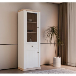 Wąska witryna 70 cm Pontypool PNTV711 – biały/dąb riva