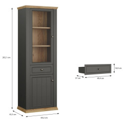 Wąska witryna 70 cm Pontypool – dąb mauvella/uni wolfram szary