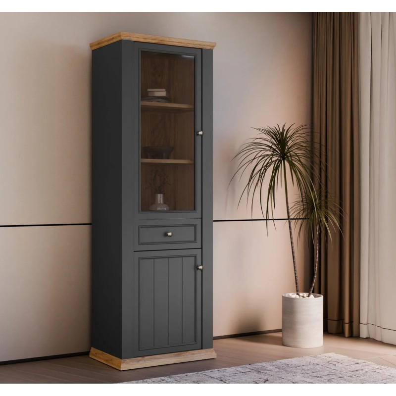 Wąska witryna 70 cm Pontypool – dąb mauvella/uni wolfram szary