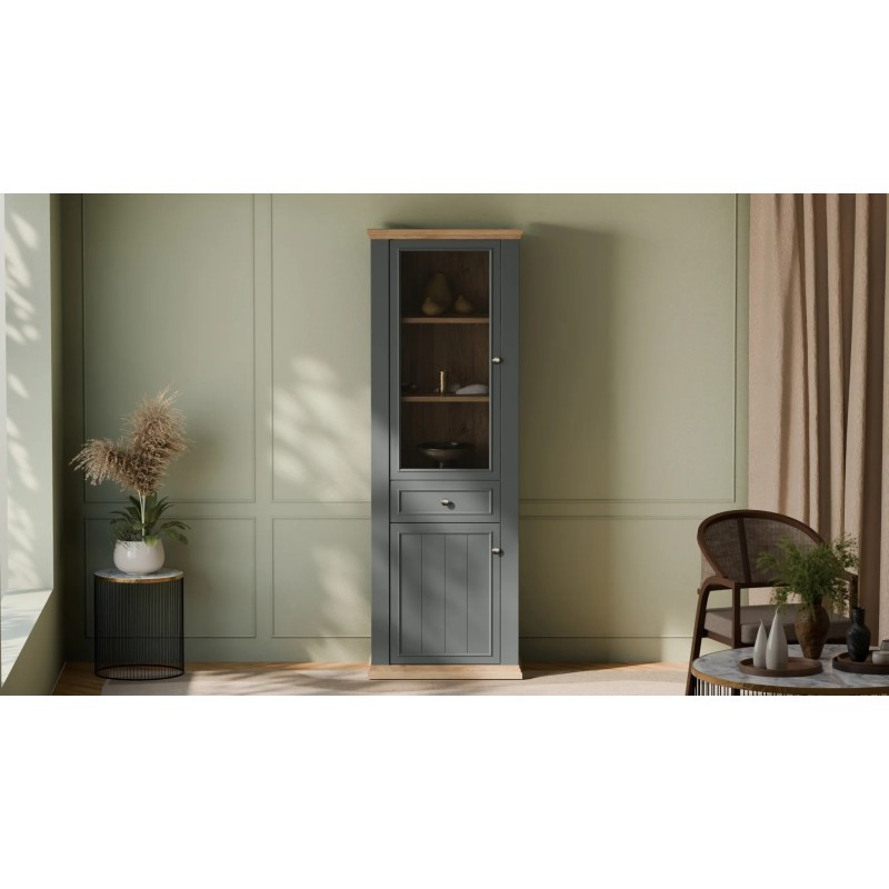 Wąska witryna 70 cm Pontypool – dąb mauvella/uni wolfram szary